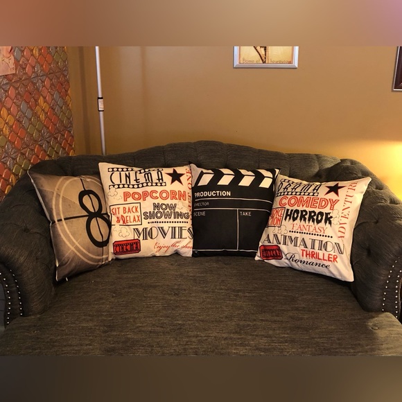 4 Pillow Covers (Only); Decorative; Retro Movie Themed; 100% Linen Blend; Zip - Picture 2 of 9
